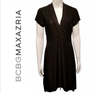 BCBG MaxAzria Dress - Short Sleeve Surplice V-Neck High-Low -Black - Size Medium